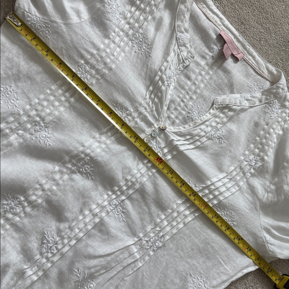 saint Tropez West white embroidered tunic 100% linen size L - Picture 6 of 8